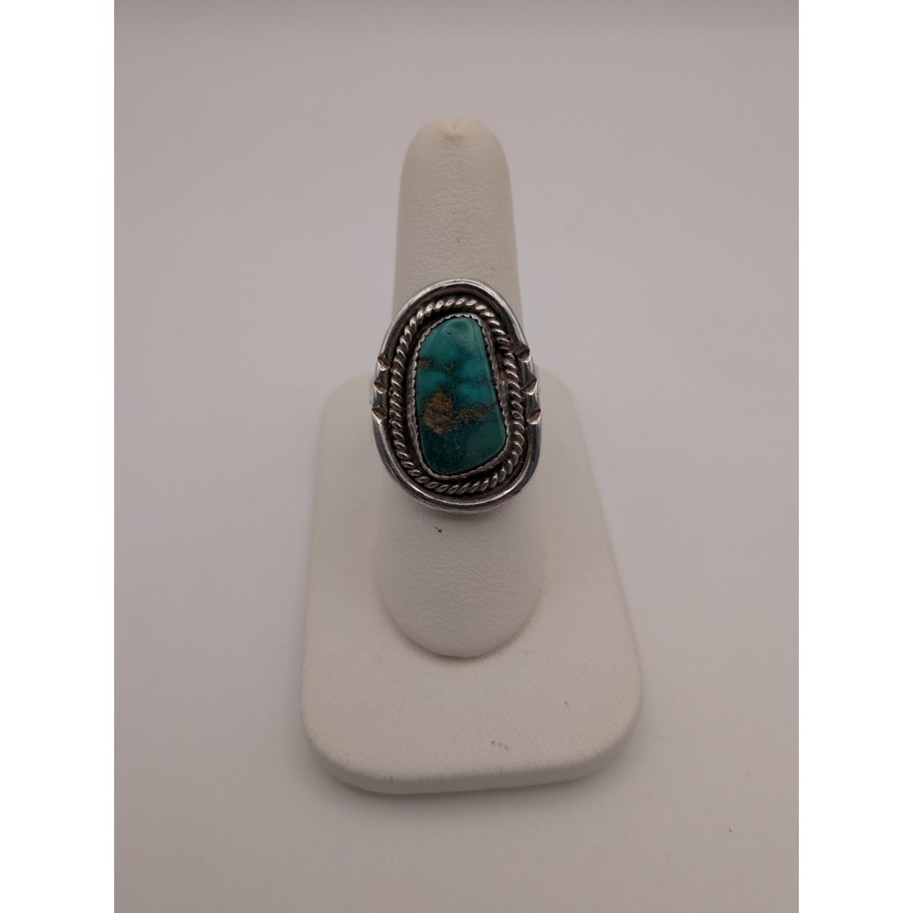 Turquoise Oval Ring Sterling Sz 9 Navajo